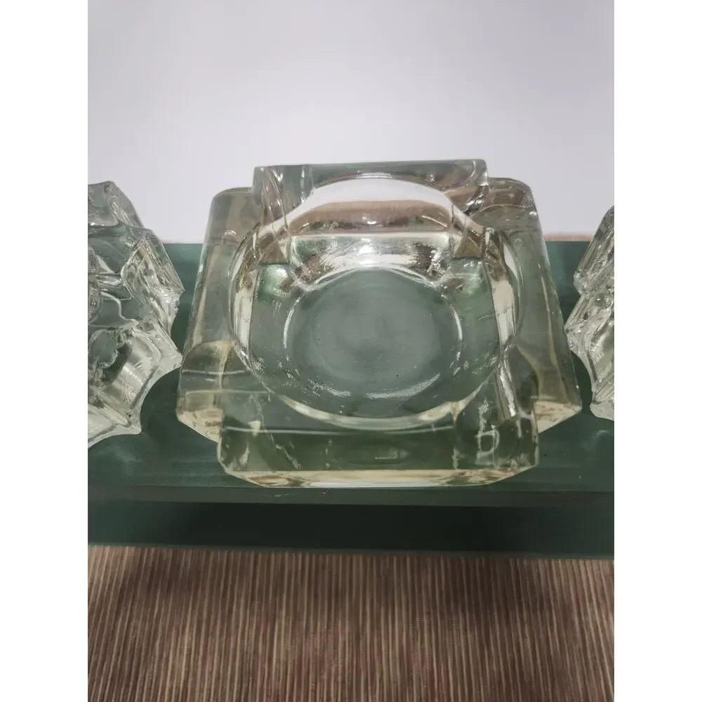Lot of 3 Vintage Heavy Clear Glass Ashtrays MCM Square & Round Tobacciana Catcha